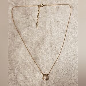 Dainty Minimalist 14K Gold Dipped Rose Quartz Foiled Flat Stone Pendant Necklace